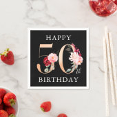 ハッピー50誕生日金ゴールドブラックフローラパーティー スタンダードカクテルナプキン (インサイチュ)