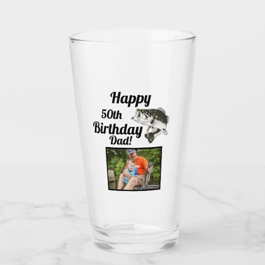 ハッピー50誕生日魚釣りフォトバスフィッシュ趣味 タンブラーグラス (正面)
