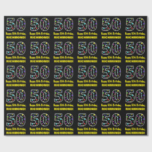ハッピー50誕生日、おもしろい星パタカラフルーン50 ラッピングペーパー
