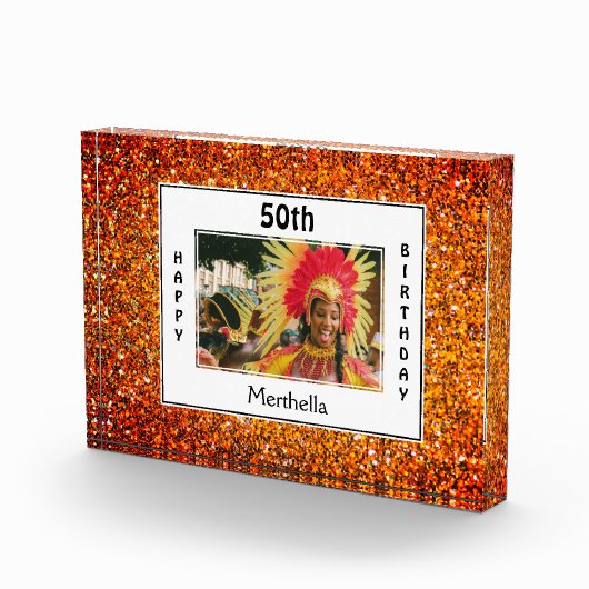 ハッピー50誕生日 |任意の年齢 |赤いグリッター フォトブロック (右)