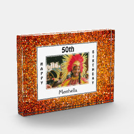 ハッピー50誕生日 |任意の年齢 |赤いグリッター フォトブロック