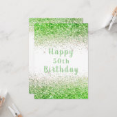 ハッピー50thグリーン金ゴールドグリッタータイポグラフィ カード (正面/裏面インサイチュ)