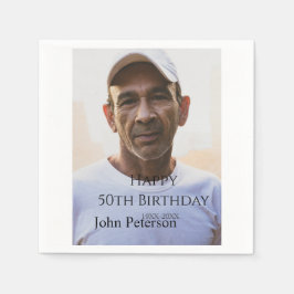 ハッピー50th誕生日の名前photo year男シンプル子min スタンダードカクテルナプキン