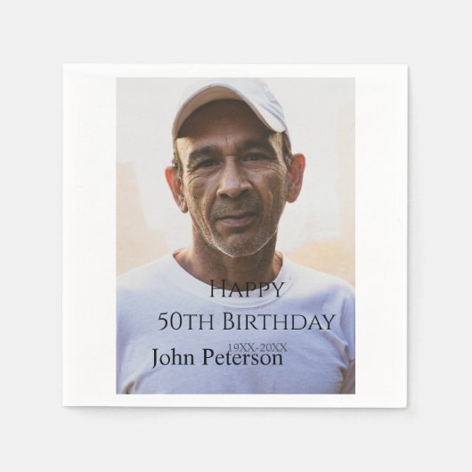 ハッピー50th誕生日の名前photo year男シンプル子min スタンダードカクテルナプキン (正面)
