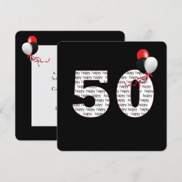 ハッピー50th誕生日オンブラック招待状 招待状