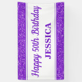 ハッピー50th誕生日パープルグリッター 横断幕 (縦)