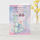 ハッピー50th誕生日フレンドウォーターカラーサボテン カード (黄色い花)