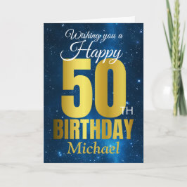 ハッピー50th誕生日ブルー金ゴールド カード