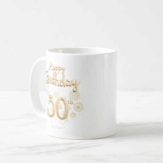 ハッピー50th誕生日マグ – エレガント金ゴールドお祝い コーヒーマグカップ (正面左)