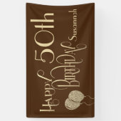 ハッピー50th誕生日名金ゴールド文字ブラウン 横断幕 (縦)