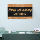 ハッピー50th誕生日金ゴールドグリッターブラック 横断幕 (トレードショー)