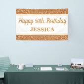 ハッピー50th誕生日金ゴールドグリッター 横断幕 (トレードショー)