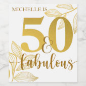 ハッピー50th誕生日金ゴールドタイポグラフィ植物学 ワインラベル (シングルラベル)