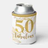 ハッピー50th誕生日金ゴールドタイポグラフィ植物学 缶クーラー (缶正面)