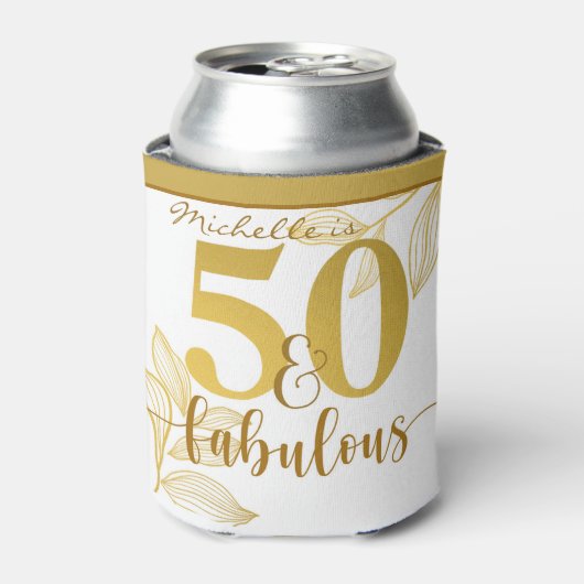 ハッピー50th誕生日金ゴールドタイポグラフィ植物学 缶クーラー (缶正面)