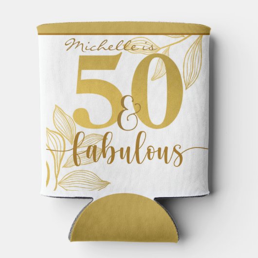 ハッピー50th誕生日金ゴールドタイポグラフィ植物学 缶クーラー (裏面)