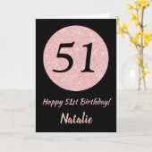 ハッピー51誕生日ブラックアンドバラピンク金ゴールド カード (黄色い花)