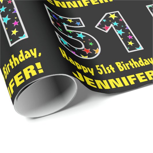 ハッピー51誕生日、おもしろいカラフルスターパターン51 ラッピングペーパー (ロールコーナー)