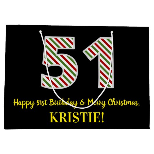 ハッピー51誕生日&メリークリスマス、名前をカスタムする ラージペーパーバッグ (裏面)