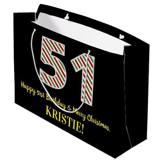 ハッピー51誕生日&メリークリスマス、名前をカスタムする ラージペーパーバッグ (裏面アングル)