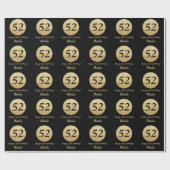 ハッピー52誕生日ブラックアンド金ゴールドグリッター ラッピングペーパー (フラット)