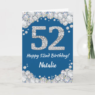 ハッピー52誕生日ブルーアンドシルバーグリッターカード カード