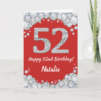 ハッピー52誕生日レッド&シルバーグリッターカード カード