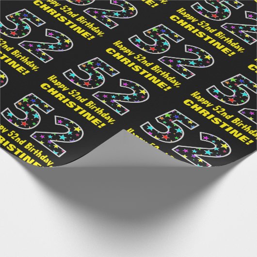 ハッピー52誕生日、おもしろいカラフル星パターン52 ラッピングペーパー (角)