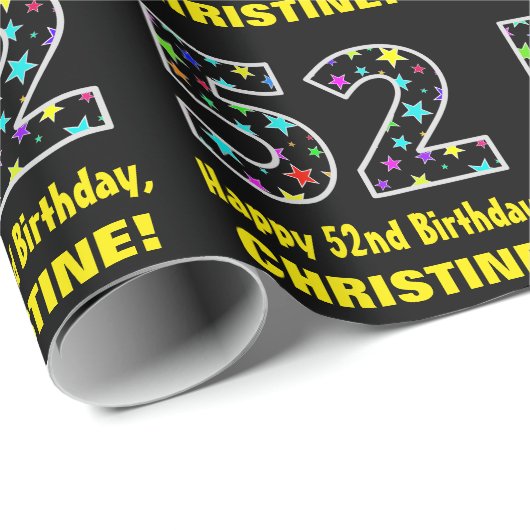 ハッピー52誕生日、おもしろいカラフル星パターン52 ラッピングペーパー (ロールコーナー)