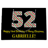 ハッピー52誕生日&メリークリスマス、名前をカスタムする ラージペーパーバッグ (正面)