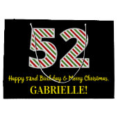 ハッピー52誕生日&メリークリスマス、名前をカスタムする ラージペーパーバッグ (裏面)