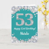 ハッピー53誕生日ティール(緑がかった色)とシルバーグリッターカード カード (黄色い花)