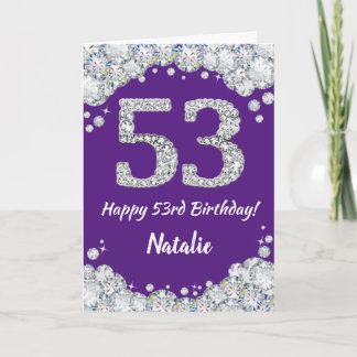 ハッピー53誕生日パープル&シルバーグリッターカード カード