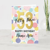 ハッピー53rd誕生日パステルレインボー金ゴールドウーマン カード (正面)