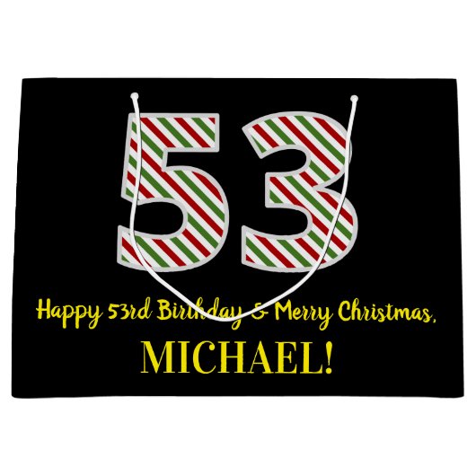 ハッピー53rd誕生日&メリークリスマス,名前をカスタムする ラージペーパーバッグ (正面)