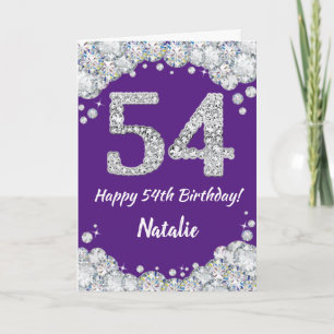 ハッピー54誕生日パープルとシルバーグリッターカード カード