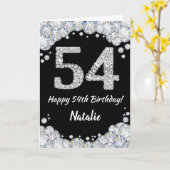 ハッピー54誕生日ブラックアンドシルバーグリッターカード カード (黄色い花)