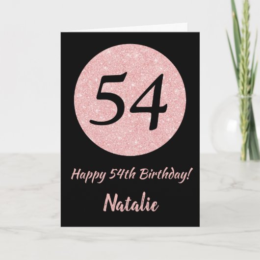 ハッピー54誕生日ブラックアンドバラピンク金ゴールド カード (正面)