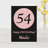 ハッピー54誕生日ブラックアンドバラピンク金ゴールド カード (黄色い花)
