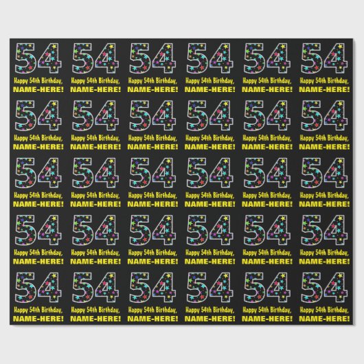 ハッピー54誕生日、おもしろいカラフル星パターン54 ラッピングペーパー (フラット)