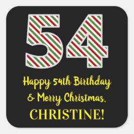 ハッピー54誕生日&メリークリスマス，名前をカスタムする スクエアシール