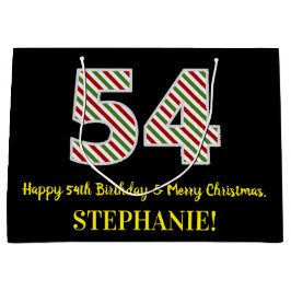 ハッピー54誕生日&メリークリスマス，名前をカスタムする ラージペーパーバッグ
