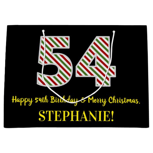 ハッピー54誕生日&メリークリスマス,名前をカスタムする ラージペーパーバッグ (正面)