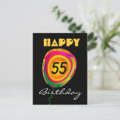 ハッピー55誕生日カラフル金ゴールドグリーンレッドバルーン ポストカード (スタンド正面)