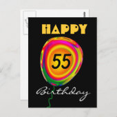 ハッピー55誕生日カラフル金ゴールドグリーンレッドバルーン ポストカード (正面/裏面)