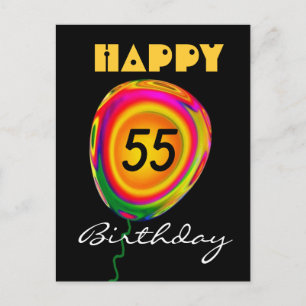 ハッピー55誕生日カラフル金ゴールドグリーンレッドバルーン ポストカード
