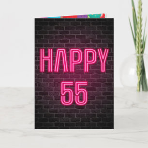 ハッピー55誕生日ネオンサインオンブリック カード