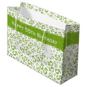 ハッピー55誕生日乱数パターングリーン ラージペーパーバッグ (正面アングル)