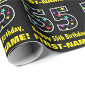 ハッピー55誕生日、おもしろいカラフルスターパターン55 ラッピングペーパー (ロールコーナー)