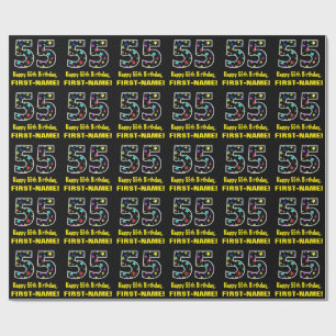 ハッピー55誕生日、おもしろい星パタカラフルーン55 ラッピングペーパー